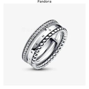 Pandora Signature Logo Pav?? & Beads Ring